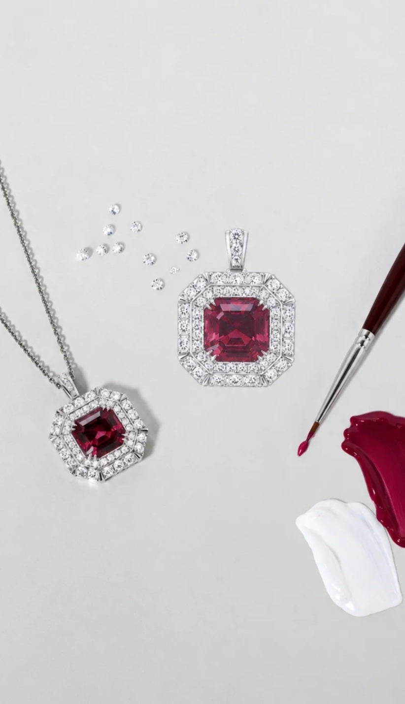 FAIRFAX & ROBERTS 1858 After Dark, Malaya Garnet & Diamond Pendant on Chain. Manhattan Collection