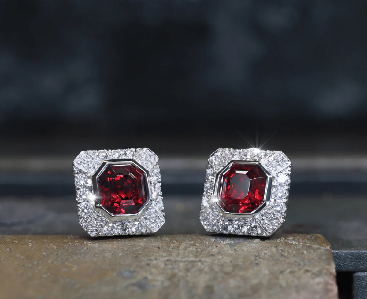 FAIRFAX & ROBERTS 1858 Burmese Red Spinel Diamond Earrings Manhattan Collection