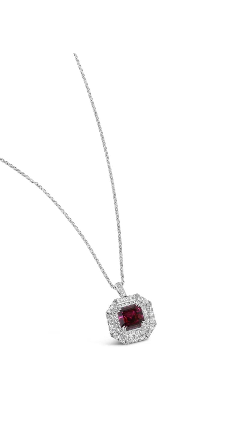 FAIRFAX & ROBERTS 1858 After Dark, Malaya Garnet & Diamond Pendant on Chain. Manhattan Collection