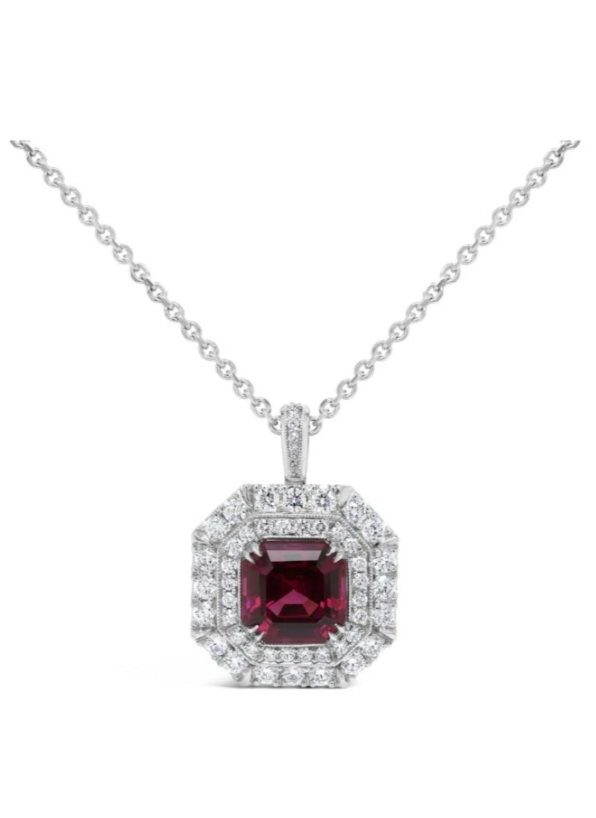 FAIRFAX & ROBERTS 1858 After Dark, Malaya Garnet & Diamond Pendant on Chain. Manhattan Collection